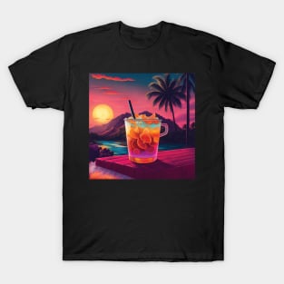 80s Style Hawaiian Soft Drink Beautiful Sunset Retro Vintage Travel Artwork T-Shirt